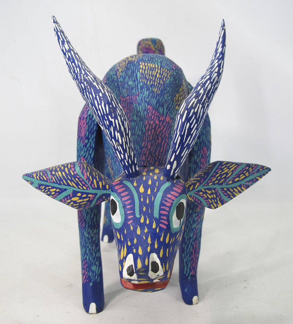 Oaxacan Wood Carving MANUEL DUARTE Mexican Folk Art LONGHORN Sculpture