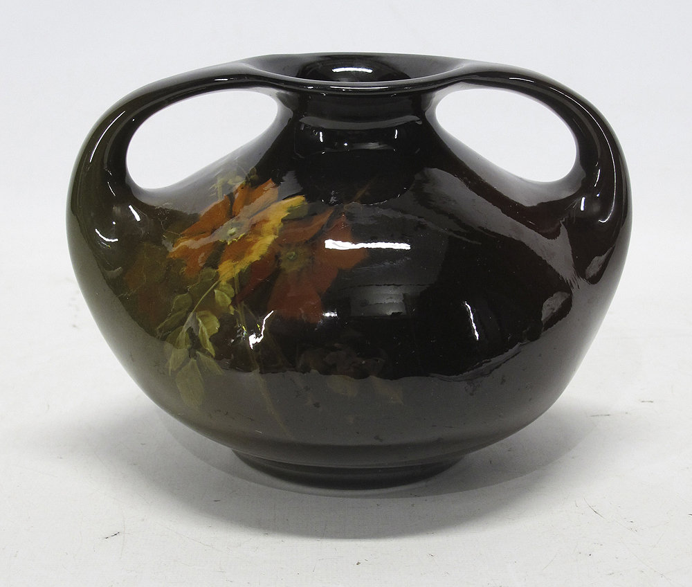 Antique WELLER POTTERY Louwelsa Hand Painted Flower Double Handled Vase